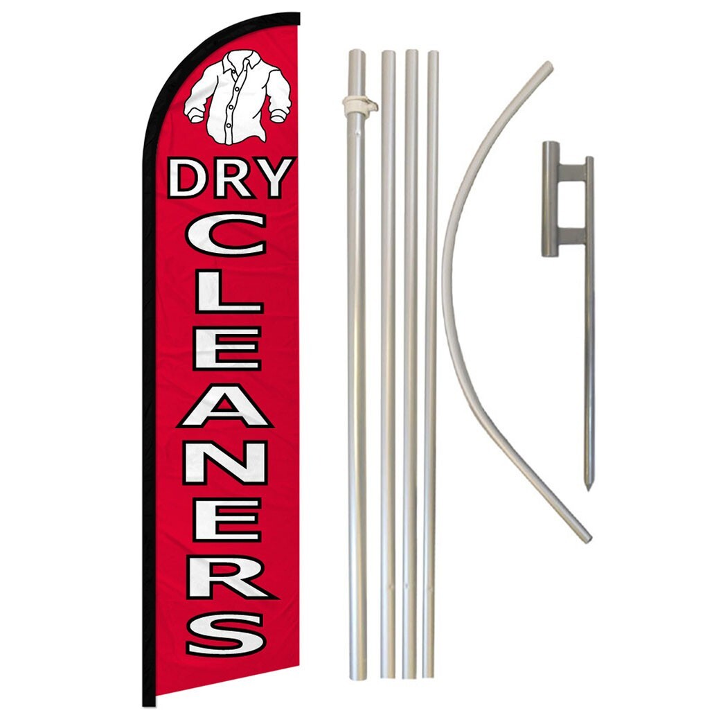 Dry Cleaners Full Curve Windless Swooper Flag Pole Kit Laundry