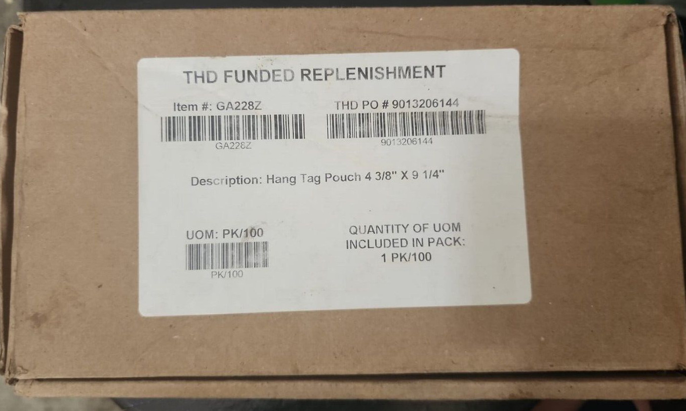 THD Funded Replenishment Plastic Hang Tag Pouches 4-3/8&Prime; x 9-1/4&Prime;~ 100