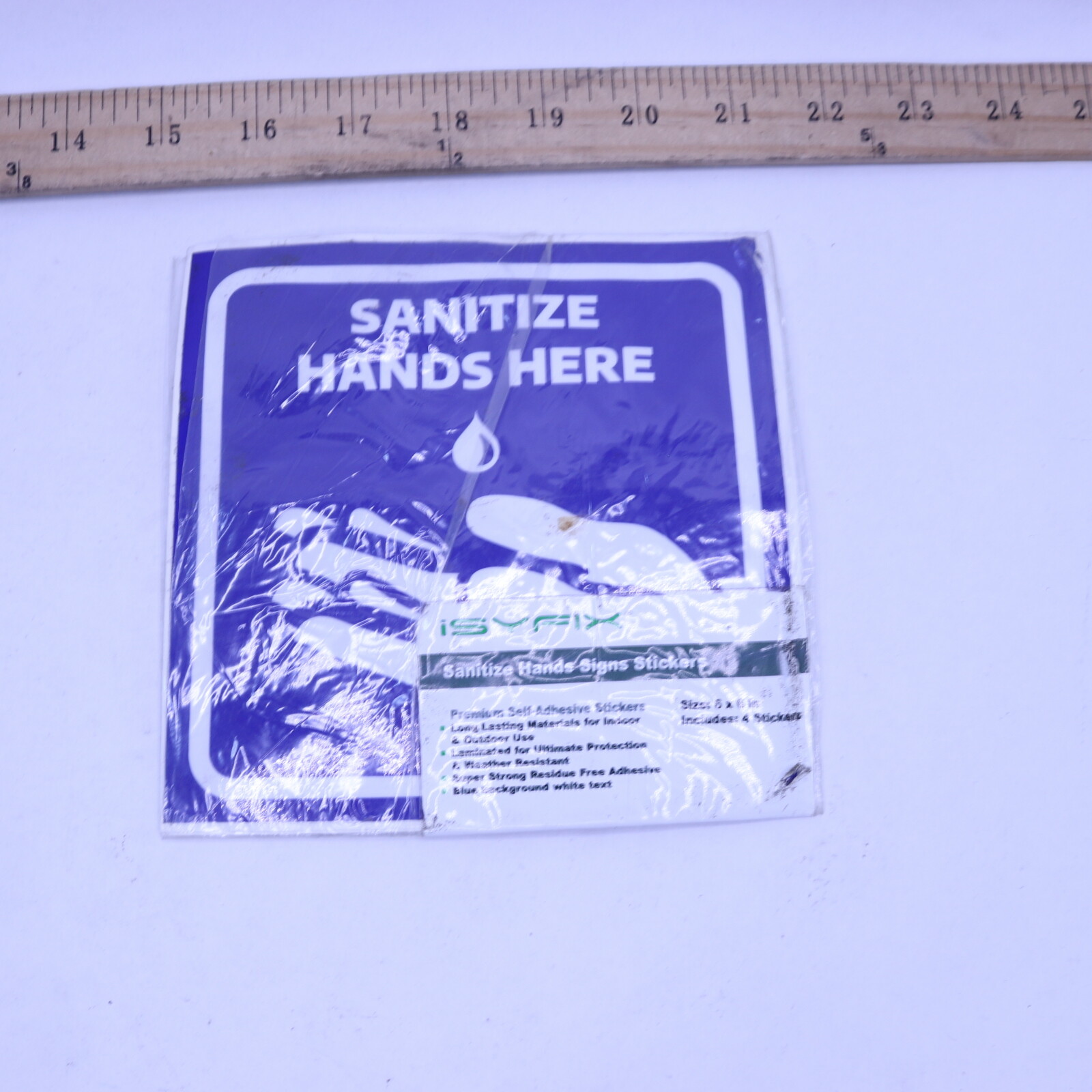 (4-Pk) iSYFIX Sanitize Hands Here Signs Stickers Self-Adhesive Vinyl 6&Prime; x 6&Prime;