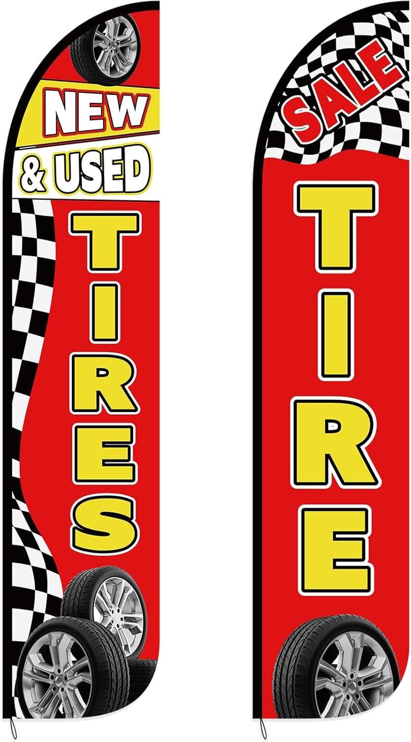 HunnmingRe 2 Pack 12 Feet Tire Sale King Flags New and Use Tires Shop Feather…
