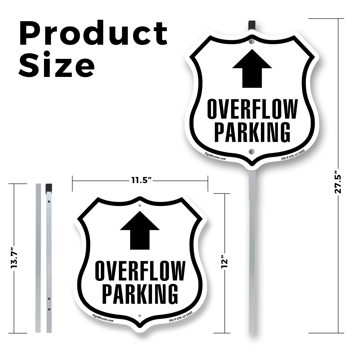 Overflow Parking Up Shield Shaped Sign With Stake Crafted in the USA