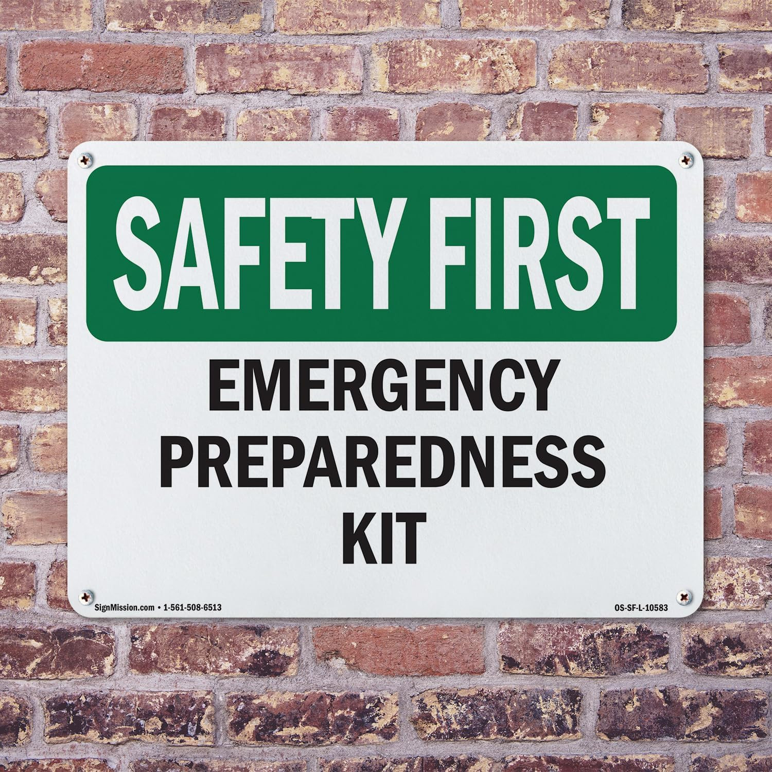 Emergency Preparedness Kit OSHA SAFETY FIRST Rigid Plastic Sign 18 Inch X 12 Inc
