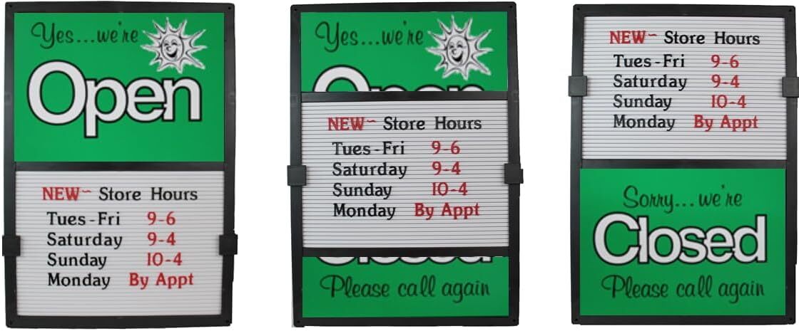 Glassmate Vertical Open/Closed Sun Message Slider Board Sign | 14&Prime;W x 20&Prime;H