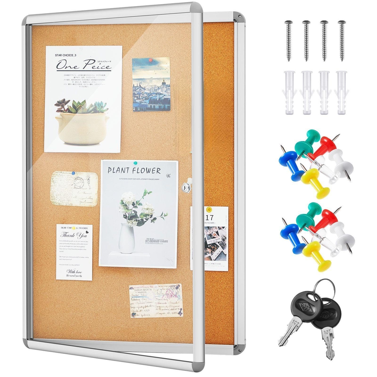 Geetery 36 x 24 Inch Enclosed Bulletin Board Tamperproof Lockable Cork Board …