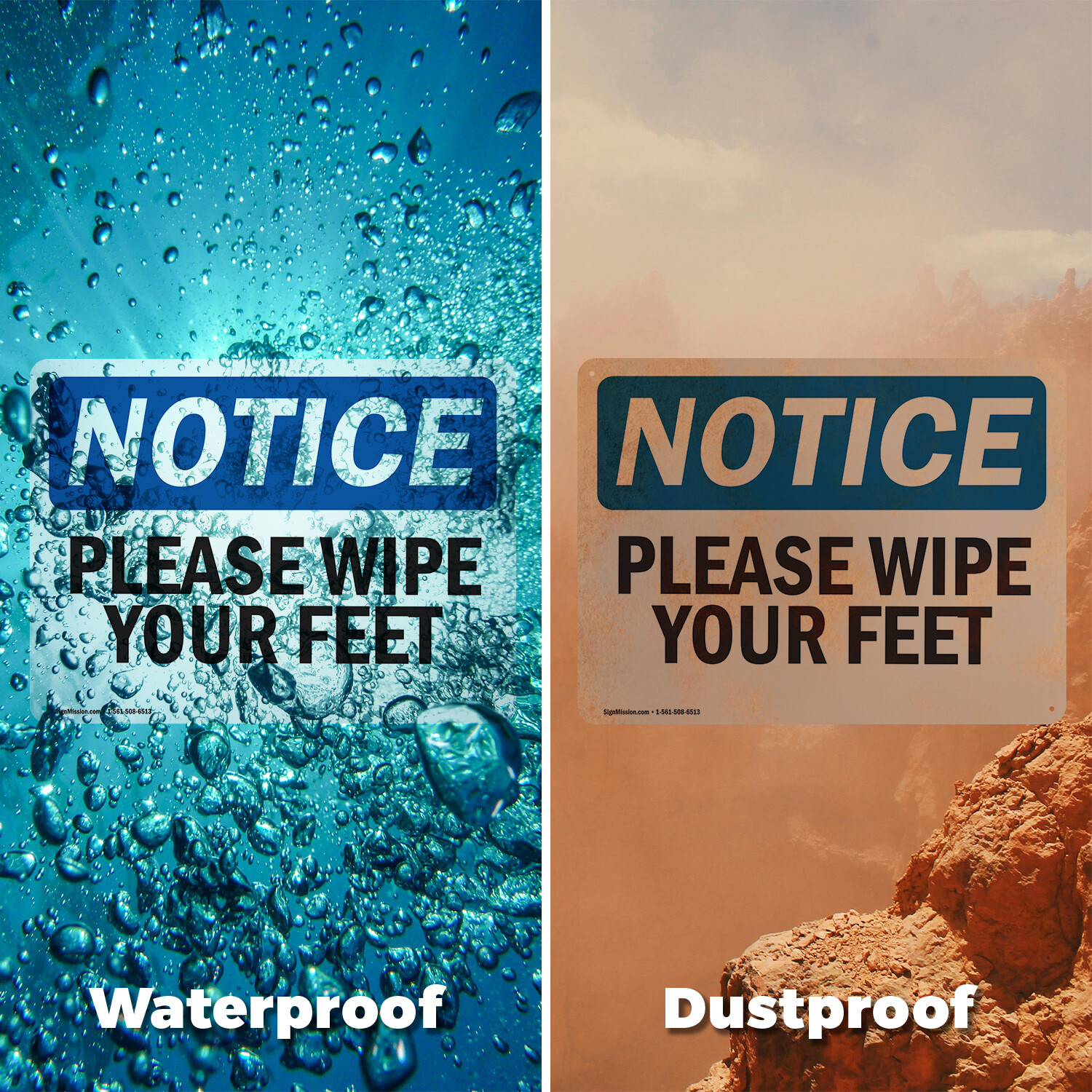 (2 Pack) Please Wipe Your Feet OSHA Notice Sign Decal Metal Plastic