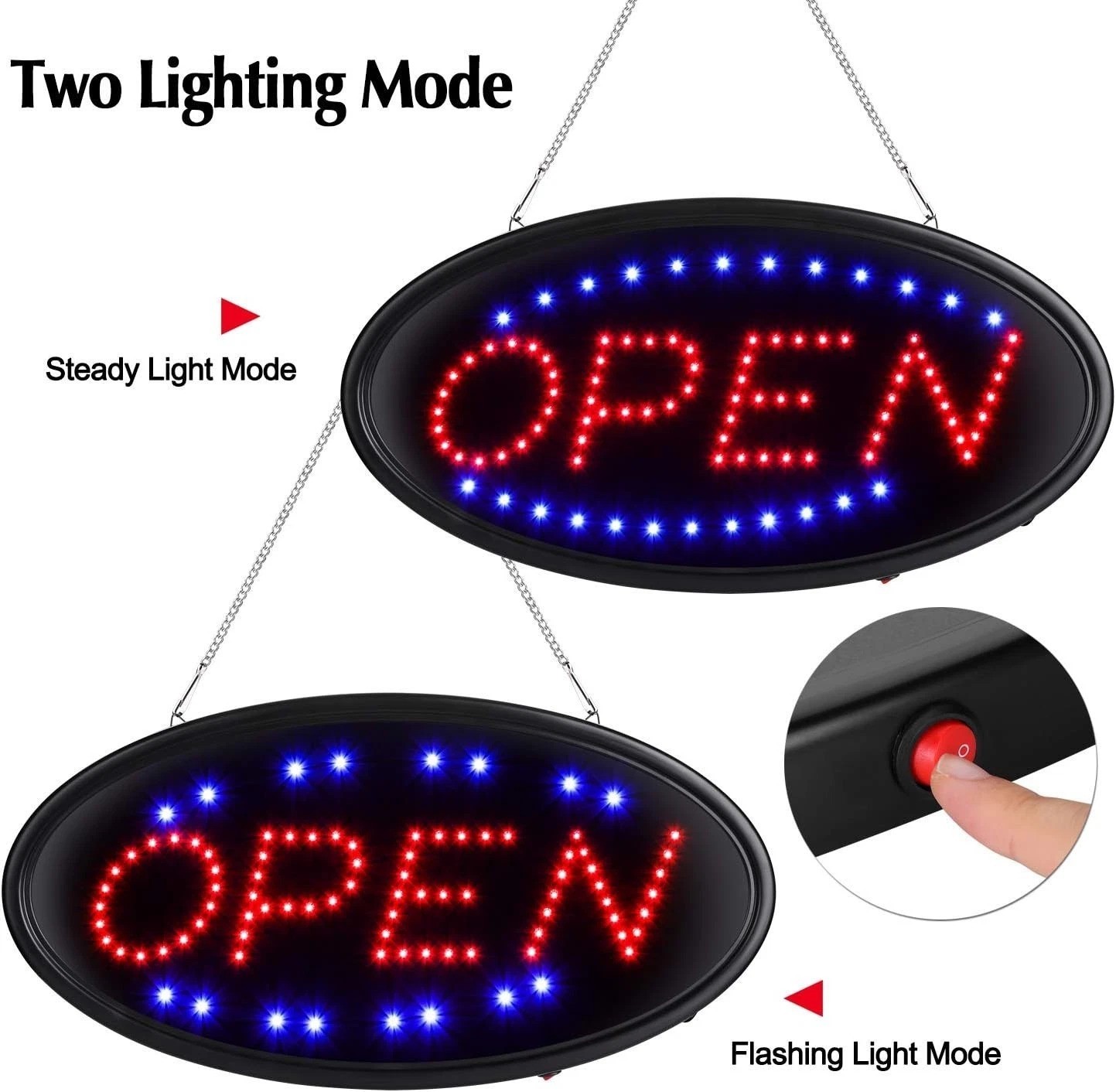 Attractive LED Open Sign with Flashing & Steady Modes – 19×10 for Store or Cafe