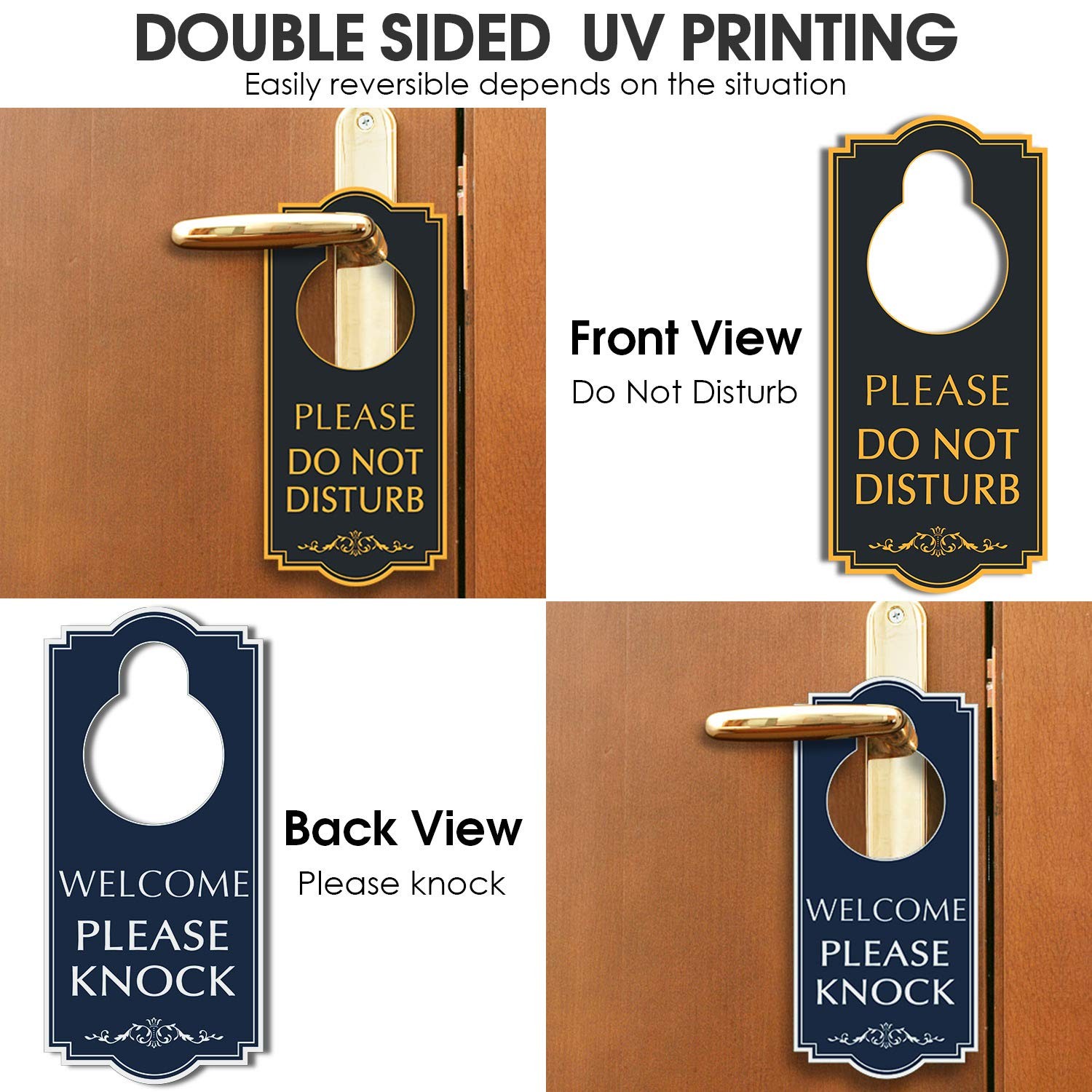 16 PCS Do Not Disturb Door Hanger 4×9 Inch Black/Blue Double Sided Sign PVC