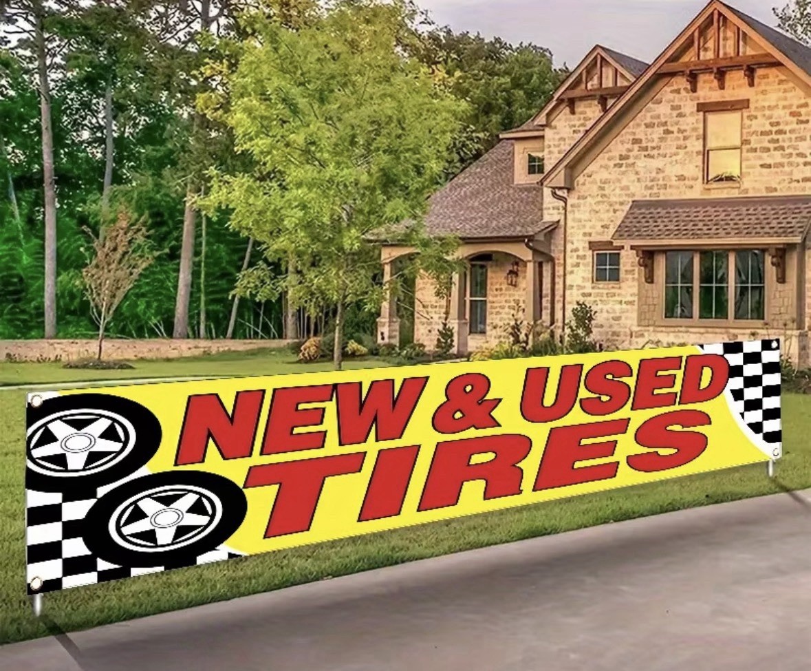 Auto Business Hanging Banner Sign Yellow Red Black White 118×39.4 in w/ Hardware