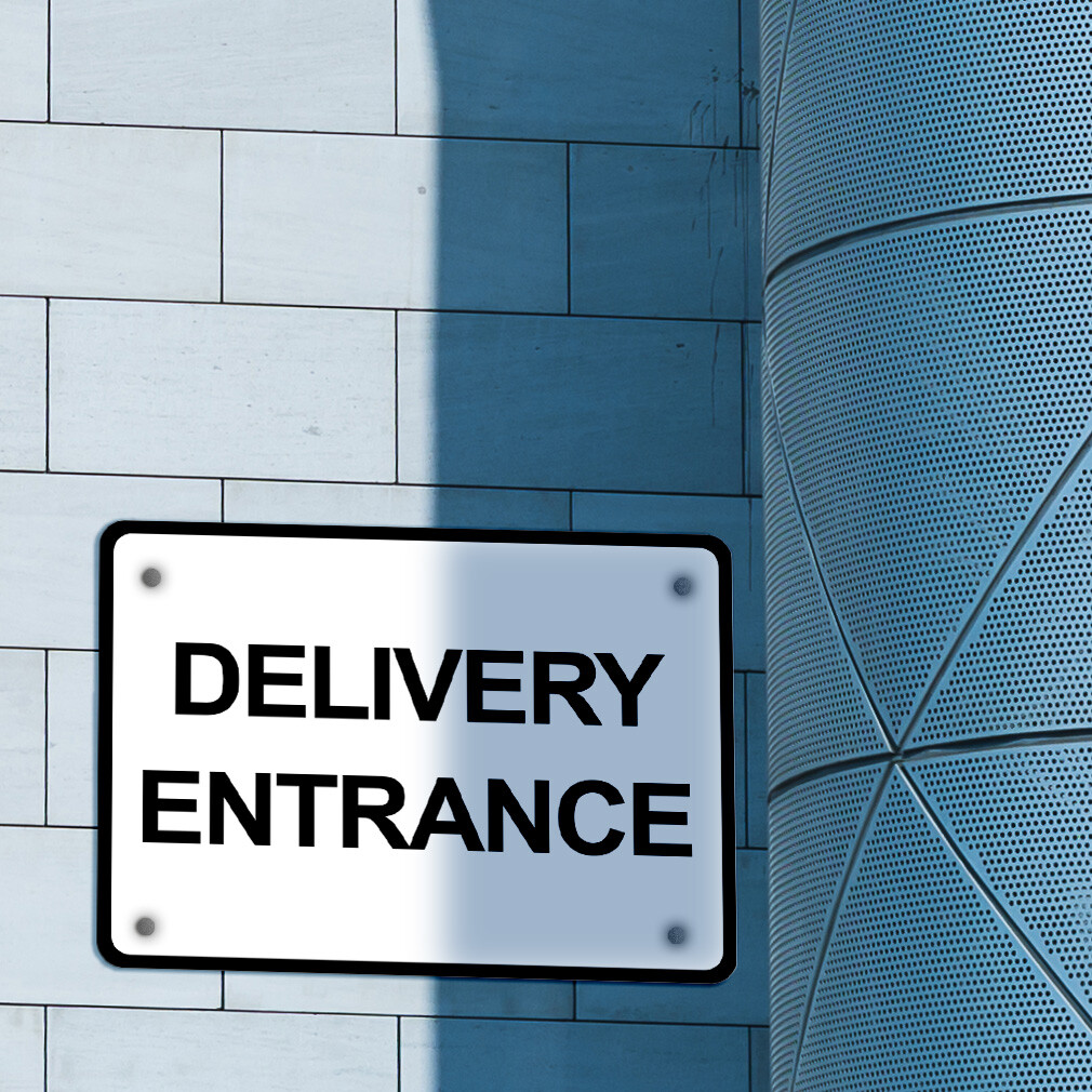Horizontal Metal Sign Delivery Entrance Black on White Shipping and Receiving