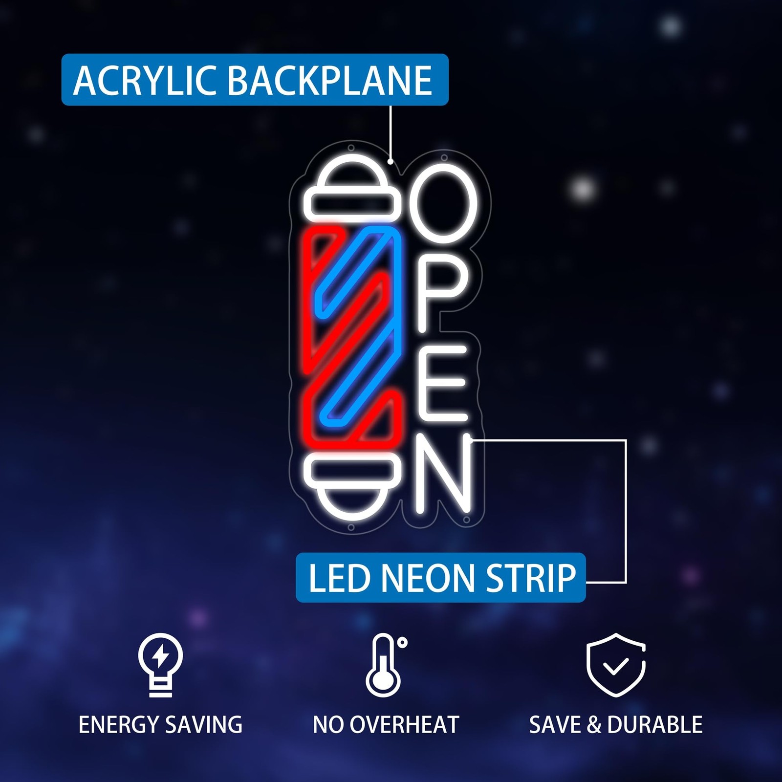 Neon Barber Open Sign for Business LED Open Signs Barber Shop light with 10 L…