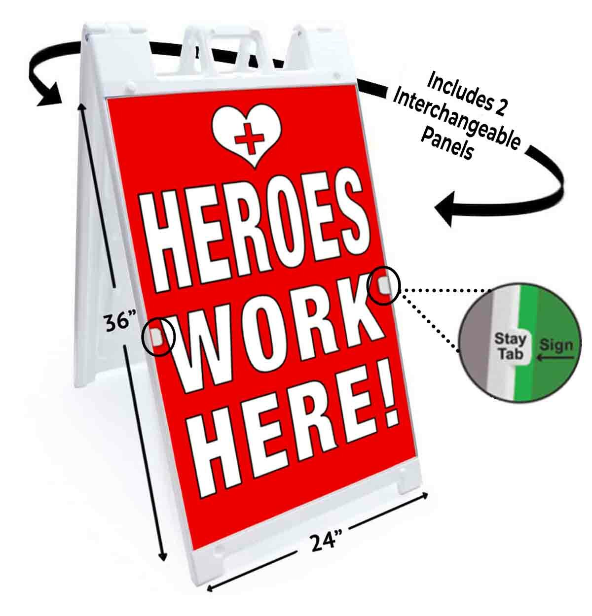 HEROS WORK HERE Signicade 24×36 Aframe Sidewalk Sign Banner Decal MEDICAL HEALTH