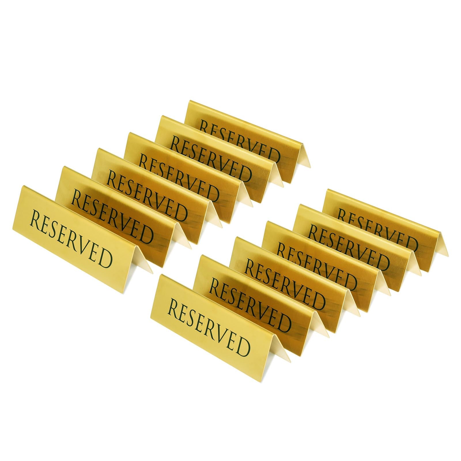 Golden Metal Table Top Reserved Sign Double Sided Tent 6×1.75 Inch 12 PCS Set