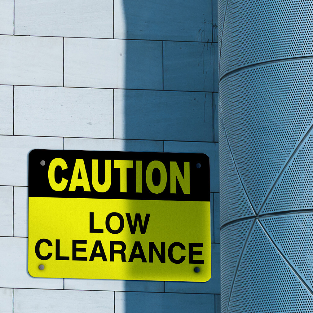 Horizontal Metal Sign Caution Low Clearance Hazard Yellow Warehouse Safety