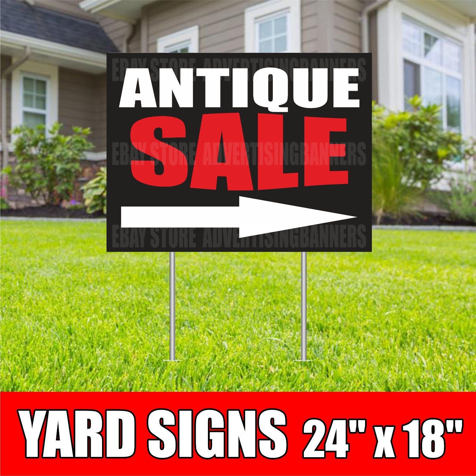 ANTIQUE SALE Yard Sign with H-Stakes Flea Market Mall Bazaar Vintage Shop Store