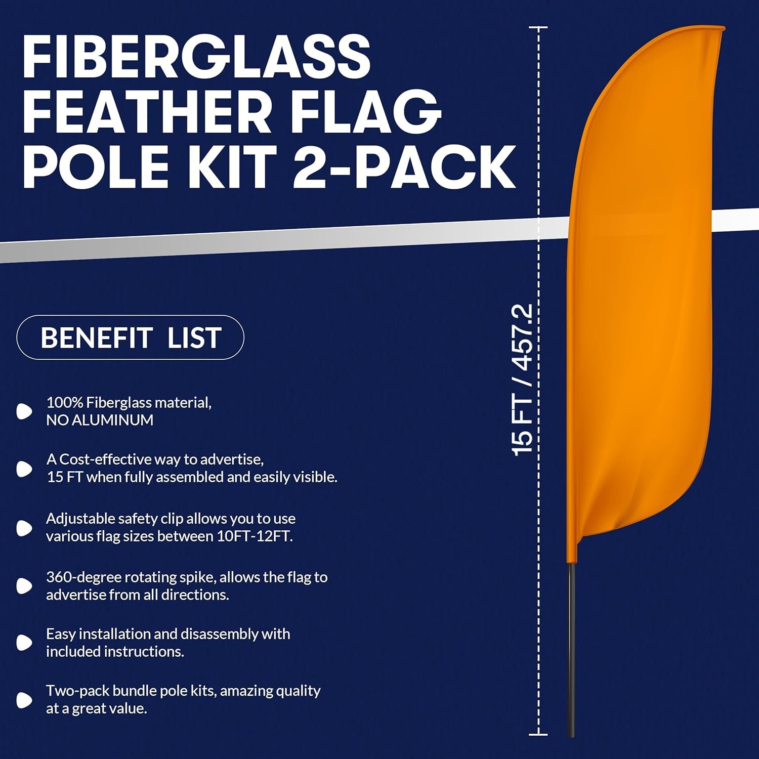 Durable 100% Fiberglass Feather Flag Pole Kit – 15ft Tall for Business Displays