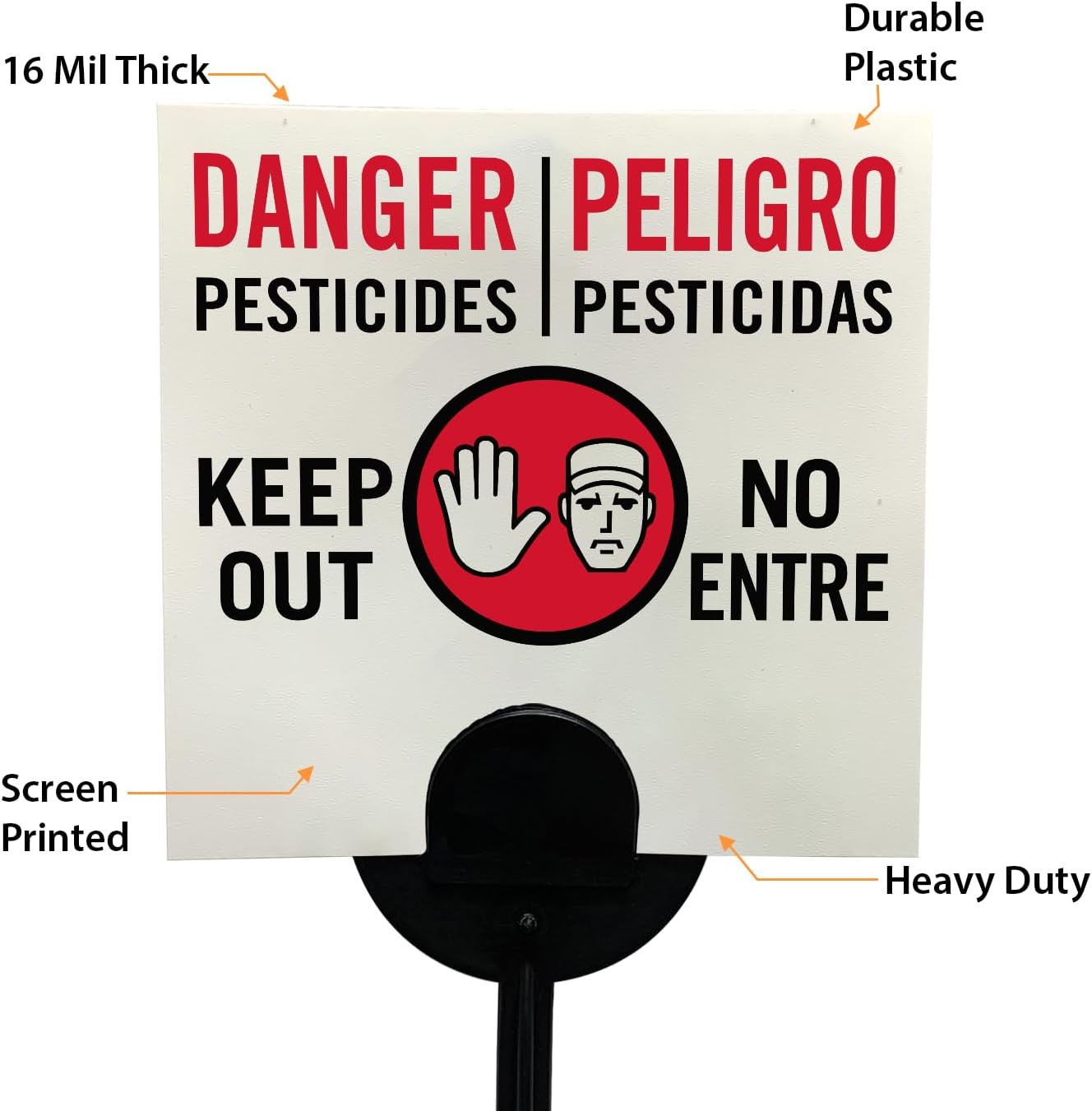 (20-Pack) Bilingual Danger Pesticides Keep Out Yard Sign with Stake, 16 Mil HDPE