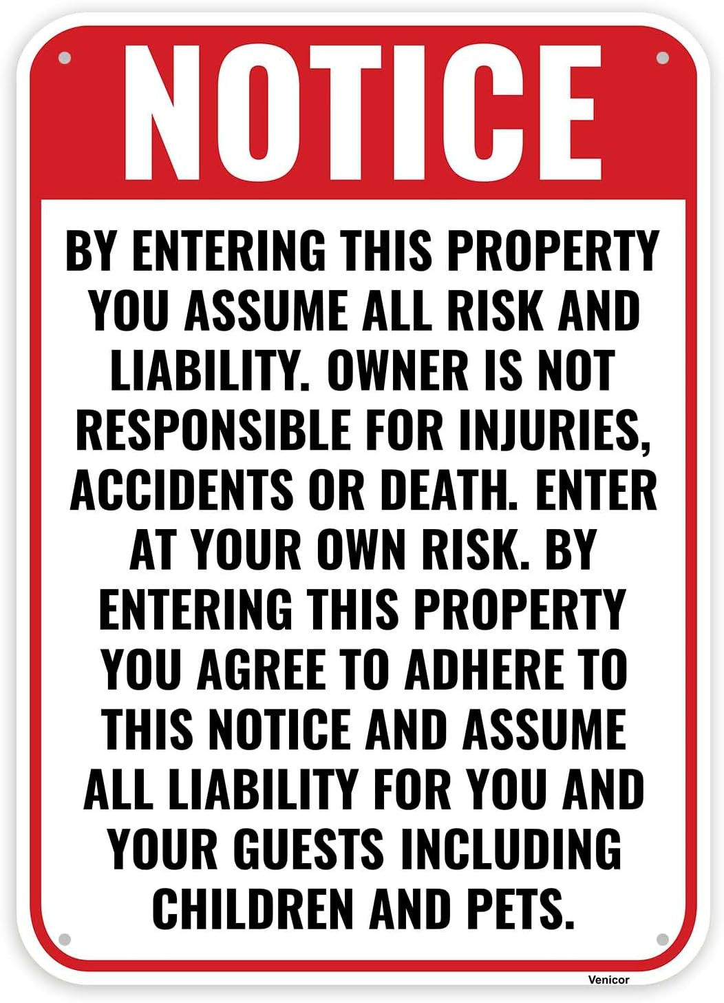 1PC Enter at Own Risk Sign, 14 X 10 Inches – Aluminum – Not Responsible for A…
