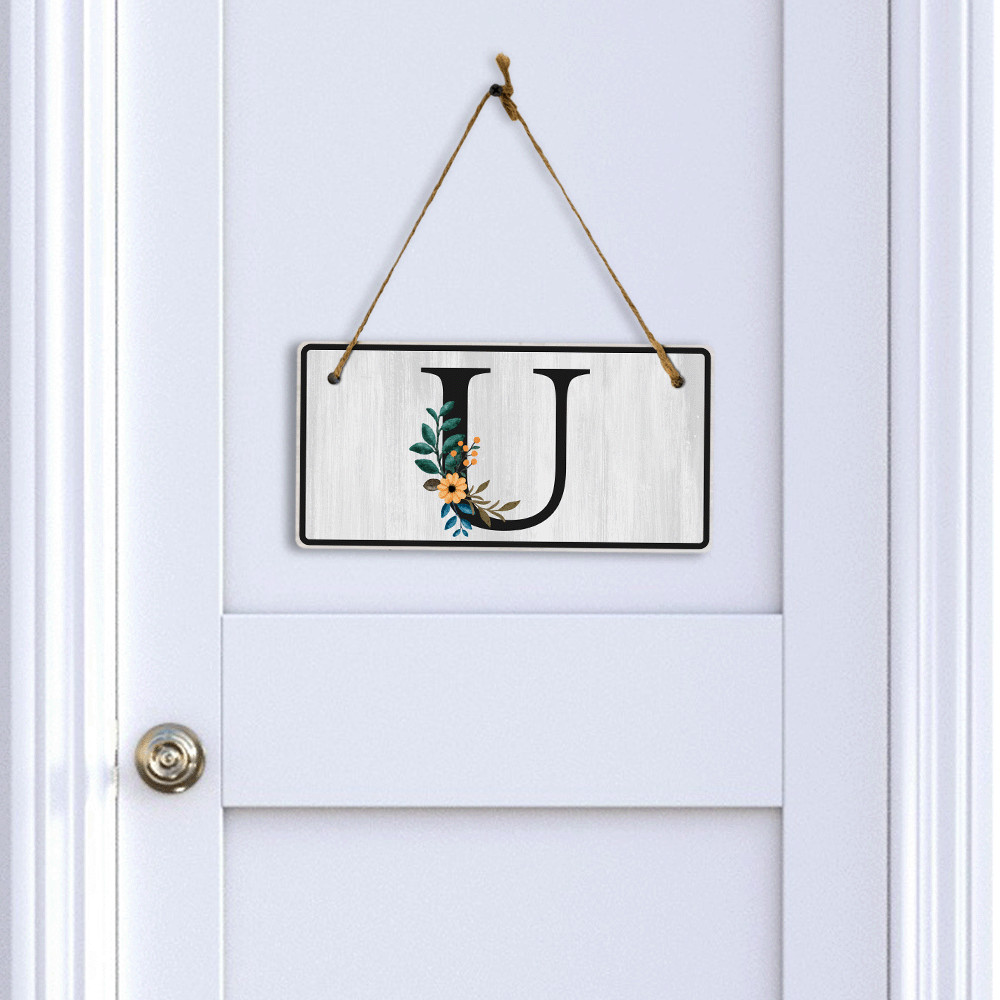 U Flower Decor 5×10 Hanging Wall or Door Sign | Alphabet Letter Room Decoration