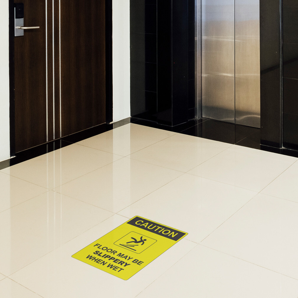 Floor Decals Floor Slippery When Wet Yellow Black Anti-Slip Vertical Shape