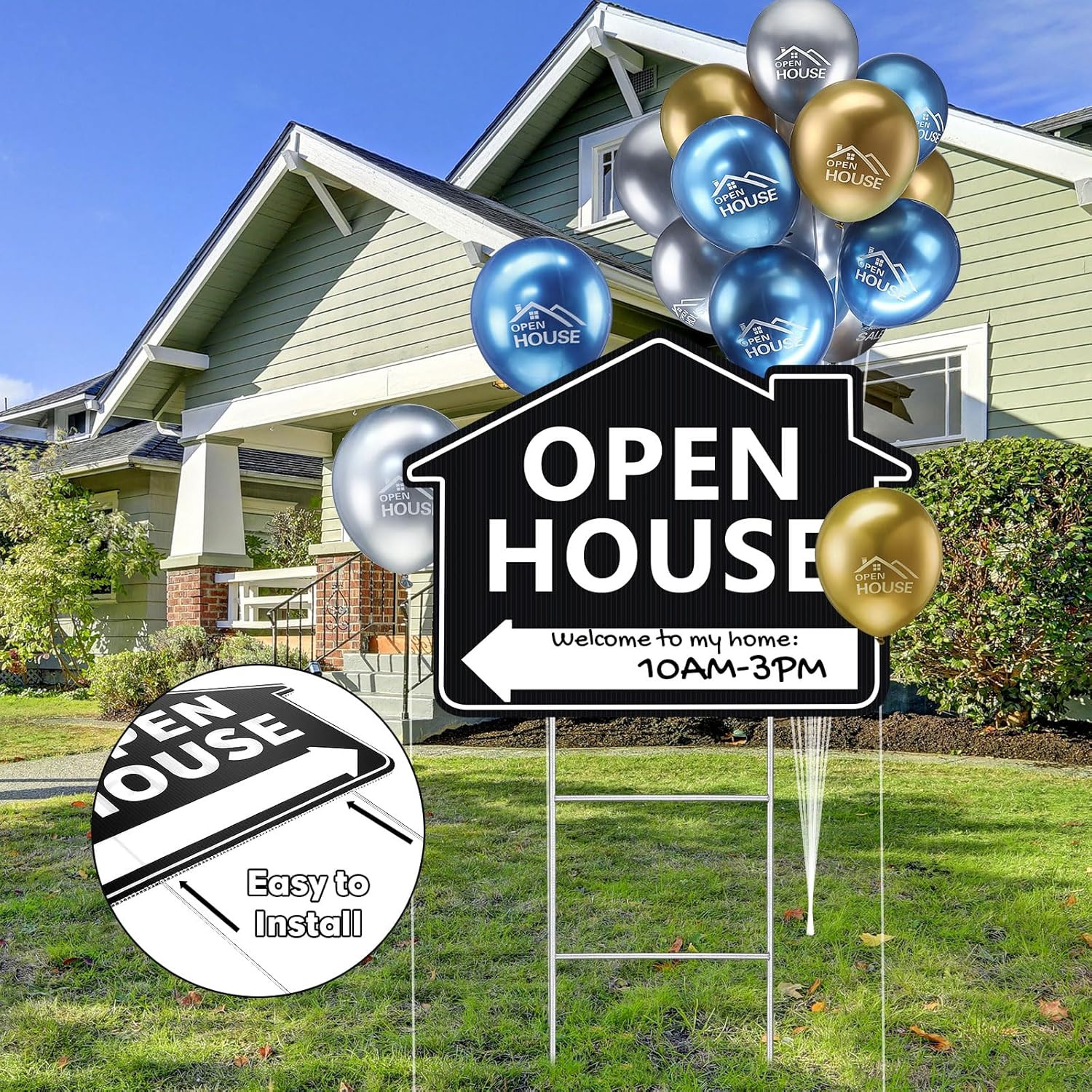 63 Pcs Double-Sided Open House Signs with Stakes & Balloons – Estate Sale Kit