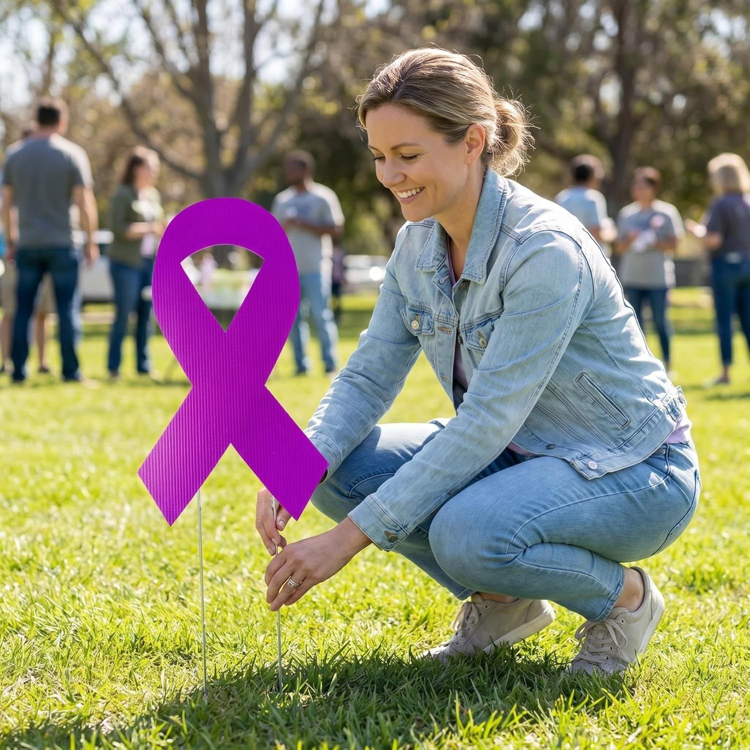 5pcs Large Ribbon Awareness Yard Signs with Metal Stakes 14&Prime; Ribbon Health