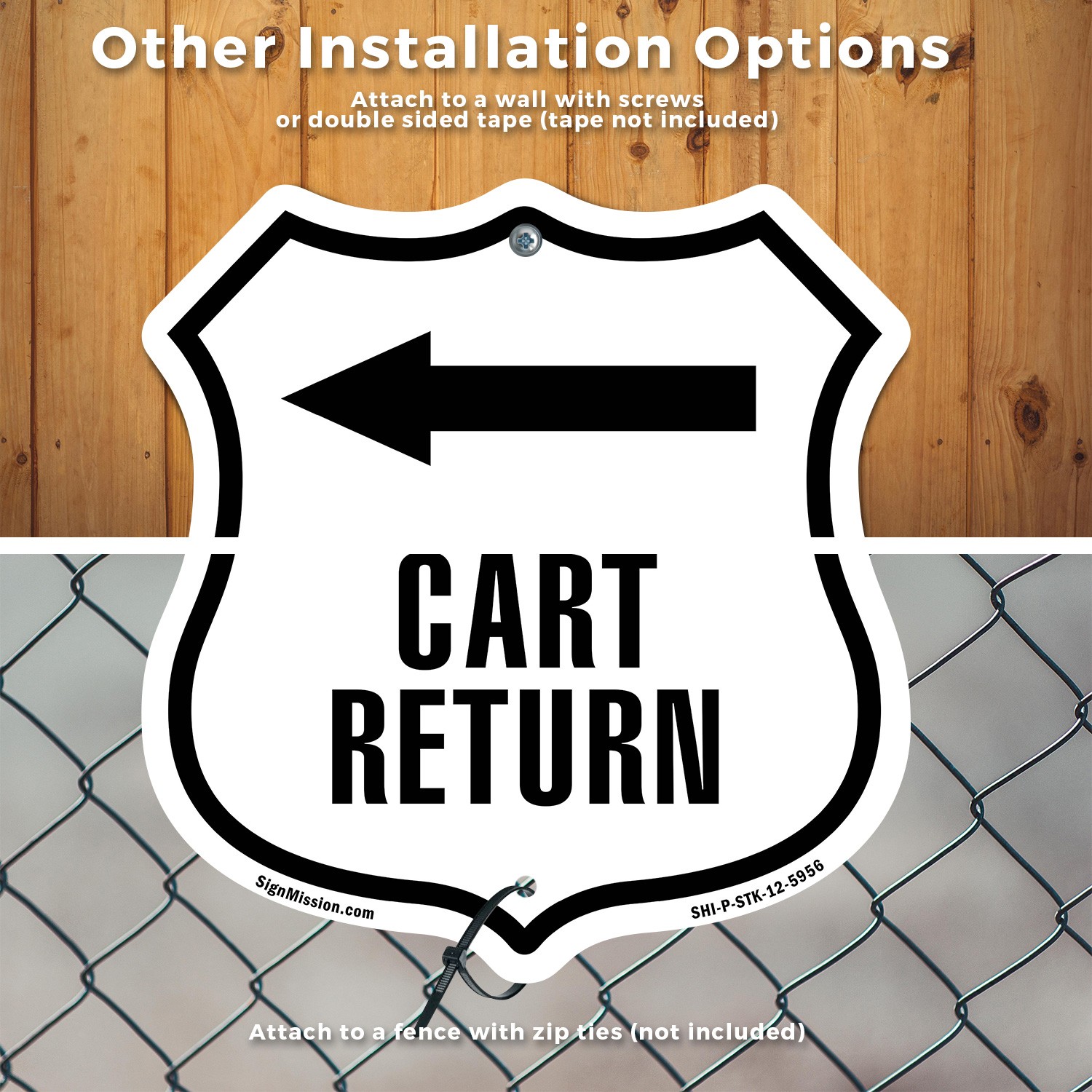 Cart Return Left Shield Shaped Sign With Stake Crafted in the USA