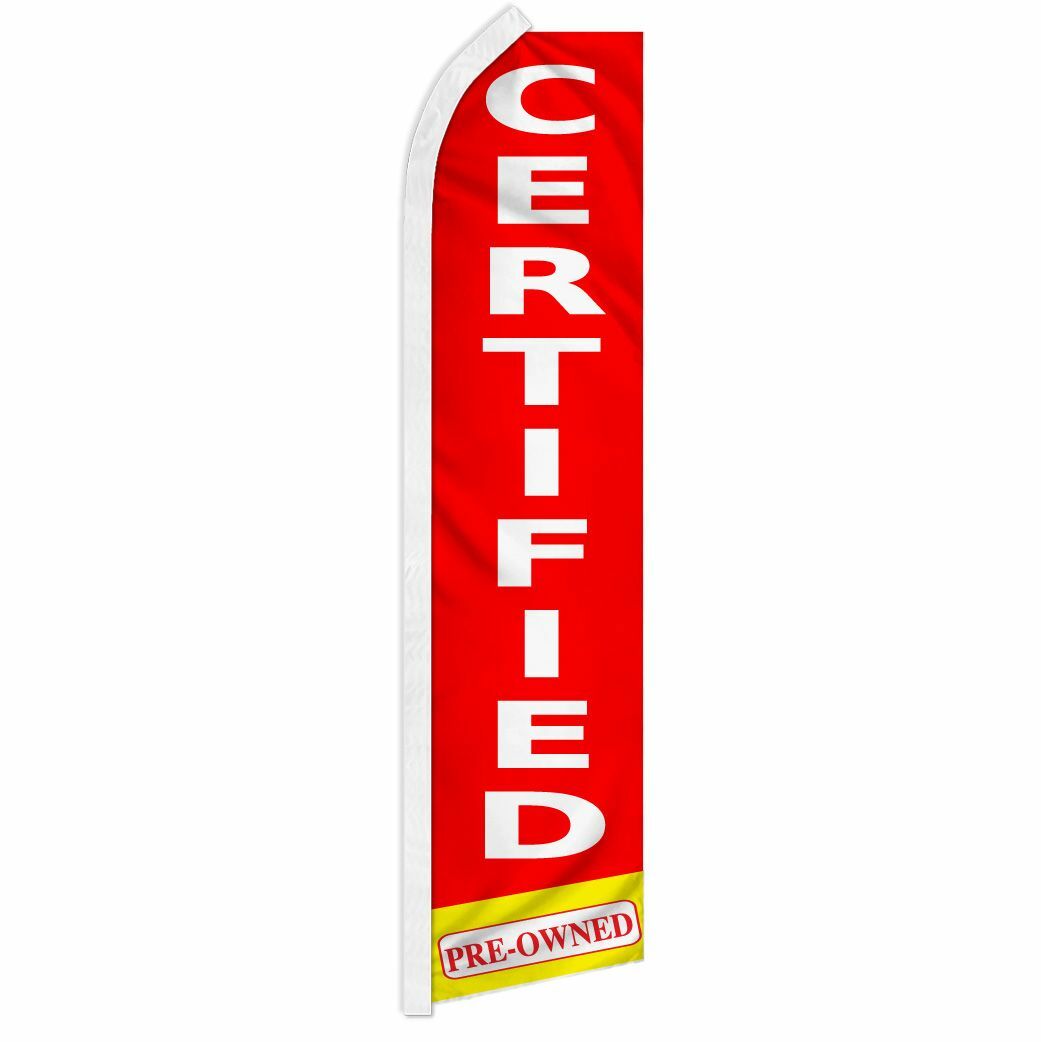 « PRE-OWNED » advertising super flag swooper banner business sign CERTIFIED