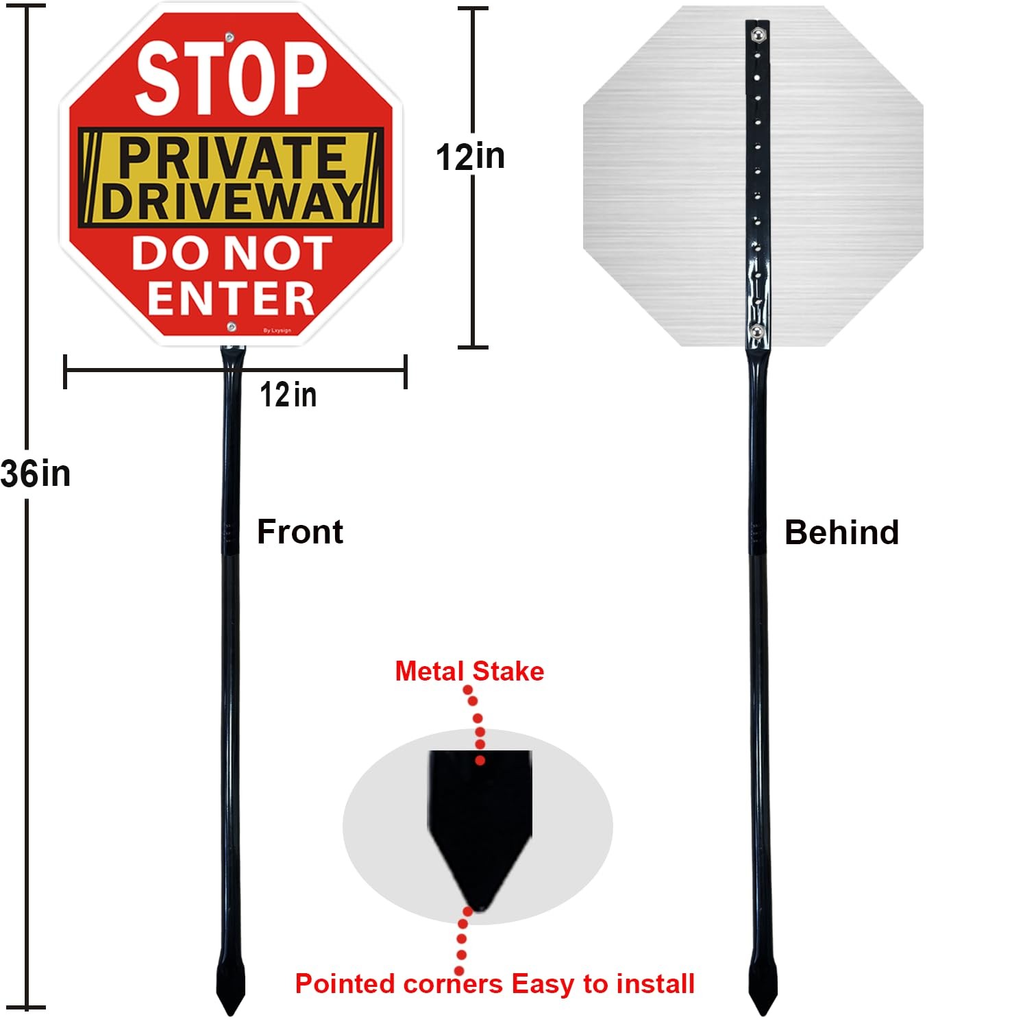 Stop Sign, Do Not Enter Private Driveway Sign with Stake, 36 Tall, 12 x 12, R…