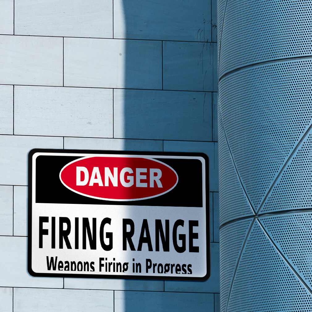 Horizontal Metal Sign Danger Firing Range Weapons in Progress White No