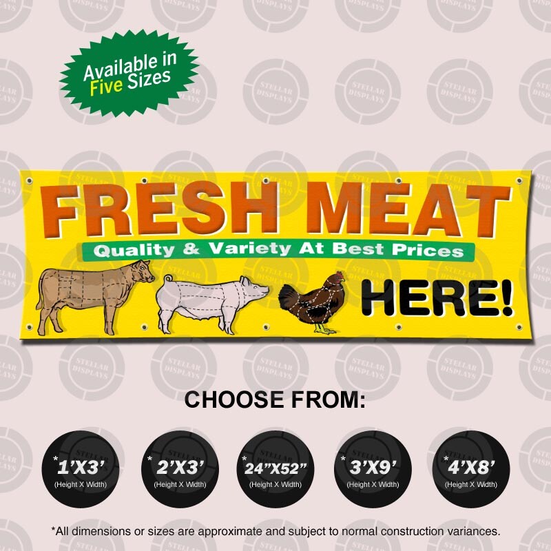 FRESH MEAT Quality & Variety Banner Open Sign Display Meat Butcher Beef Chicken