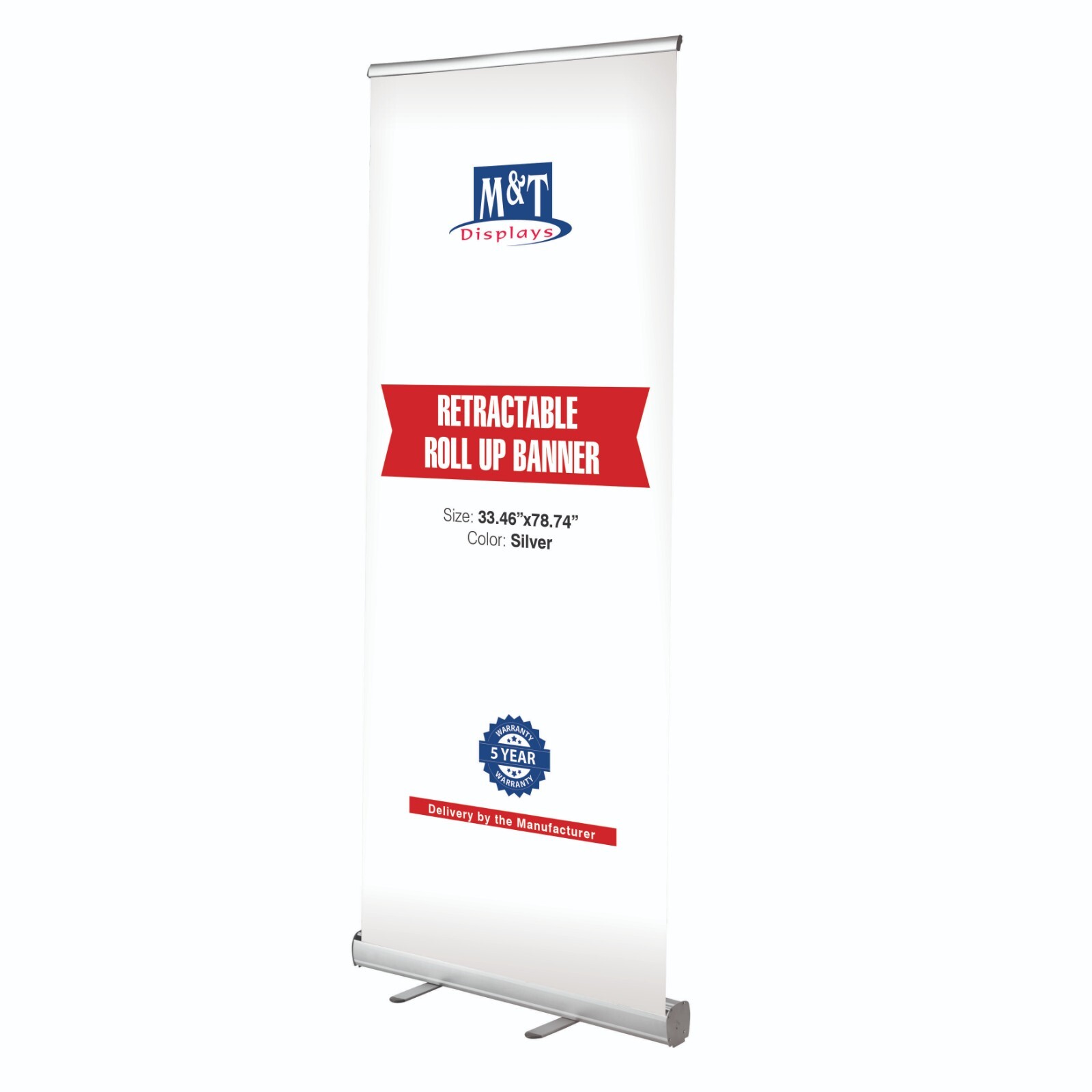 Retractable Banner Stand-Roll Up Banner Holder 33.46×78.74 Inch Silver Aluminum