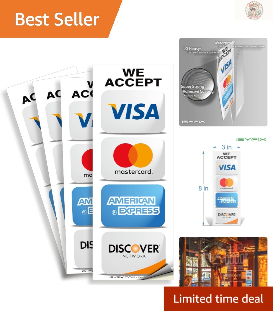 Self-Adhesive Credit Card Stickers – 3×8 Inch, Easy Install 4 Pack