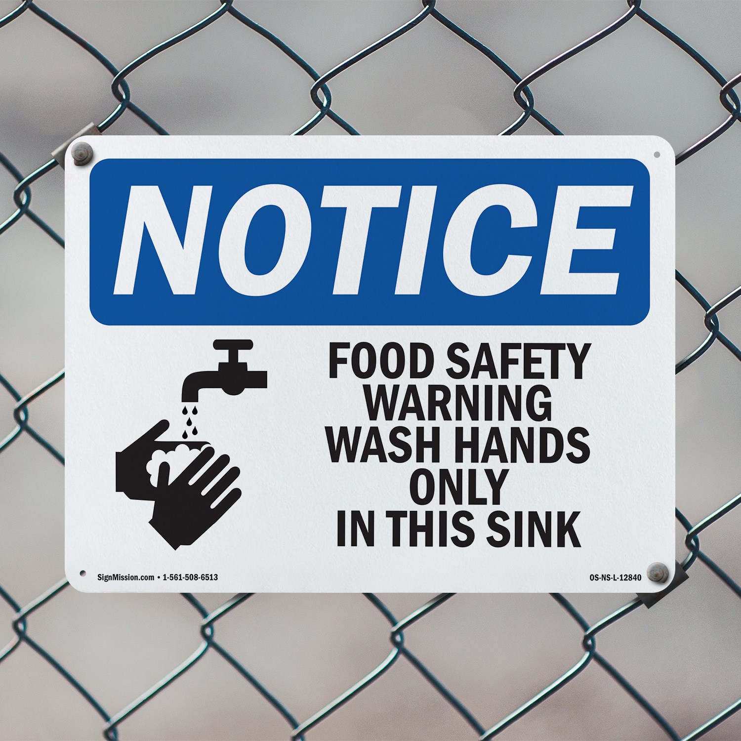 Food Safety Warning Wash Hands OSHA Notice Sign Metal,, Decal 5 or 10 Pack