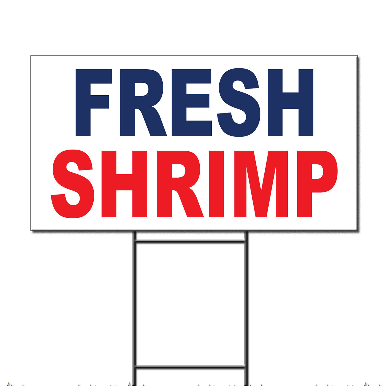 Fresh Shrimp Blue Red Corrugated Plastic Yard Sign /Free Stakes