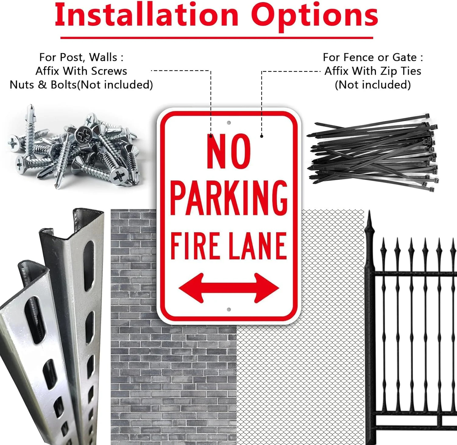 4 Pack Large No Parking, Fire Lane Sign, 18 x 12 Inches Reflective Rust Free Alu