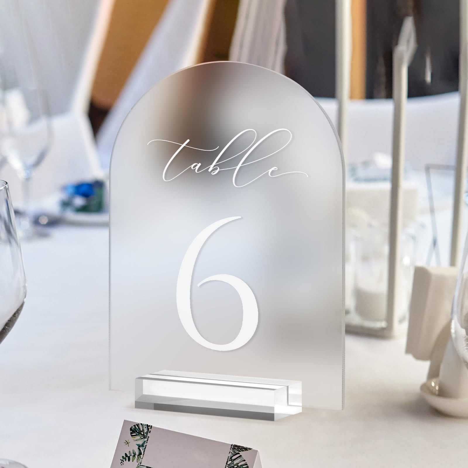 115 Frosted Acrylic Arch Wedding Table Numbers Stands Signs 5×7 Inch
