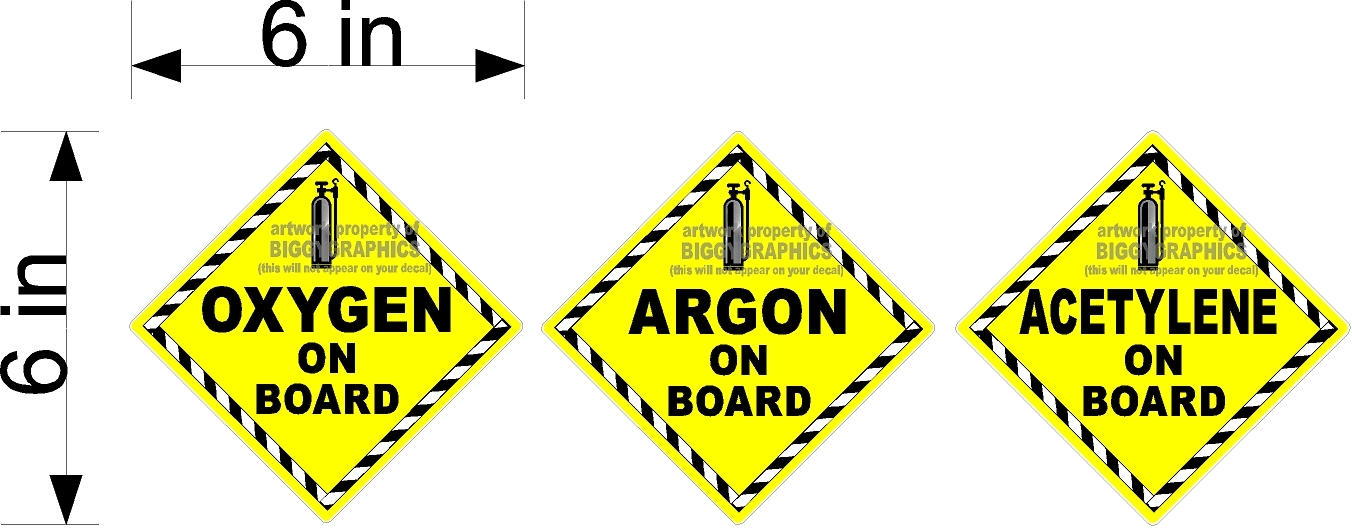 SET OF 3 OXYGEN ARGON ACETYLENE ON BOARD MAGNETIC SIGNS / MAGNETS