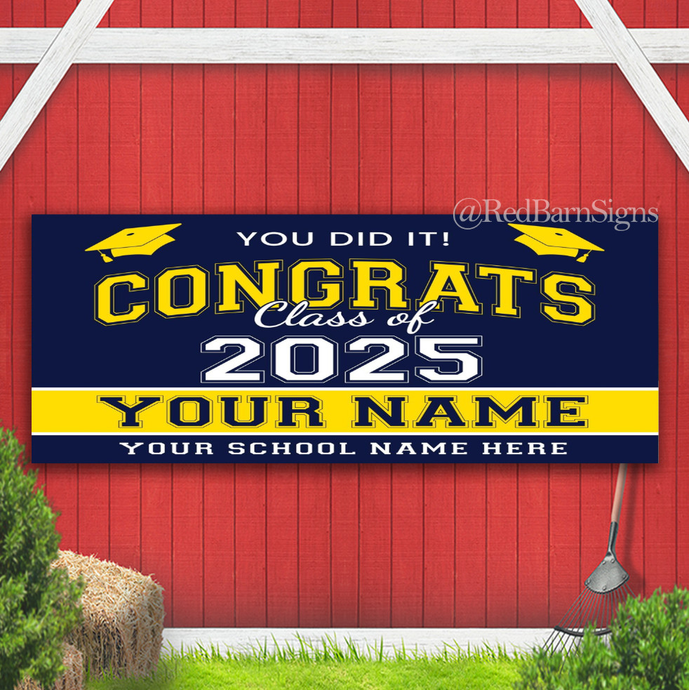 Personalized Custom Name Graduation 2025 Indoor Outdoor Banner Sign with grommet