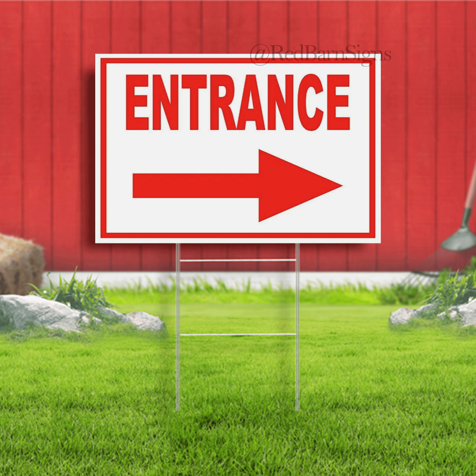 Entrance right arrow red Yard Sign Road with Stand LAWN SIGN Single sided