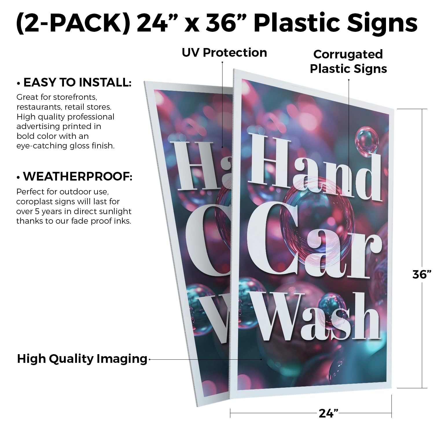 Signmission Hand Car Wash 2-Pack 24 Inch X 36 Inch Plastic Insert 4Mm