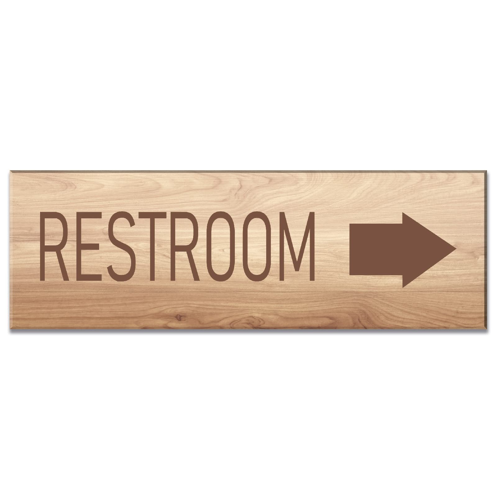 9×3 inch Wood Graining Acrylic Restroom Sign with Right Arrow Self-Stick
