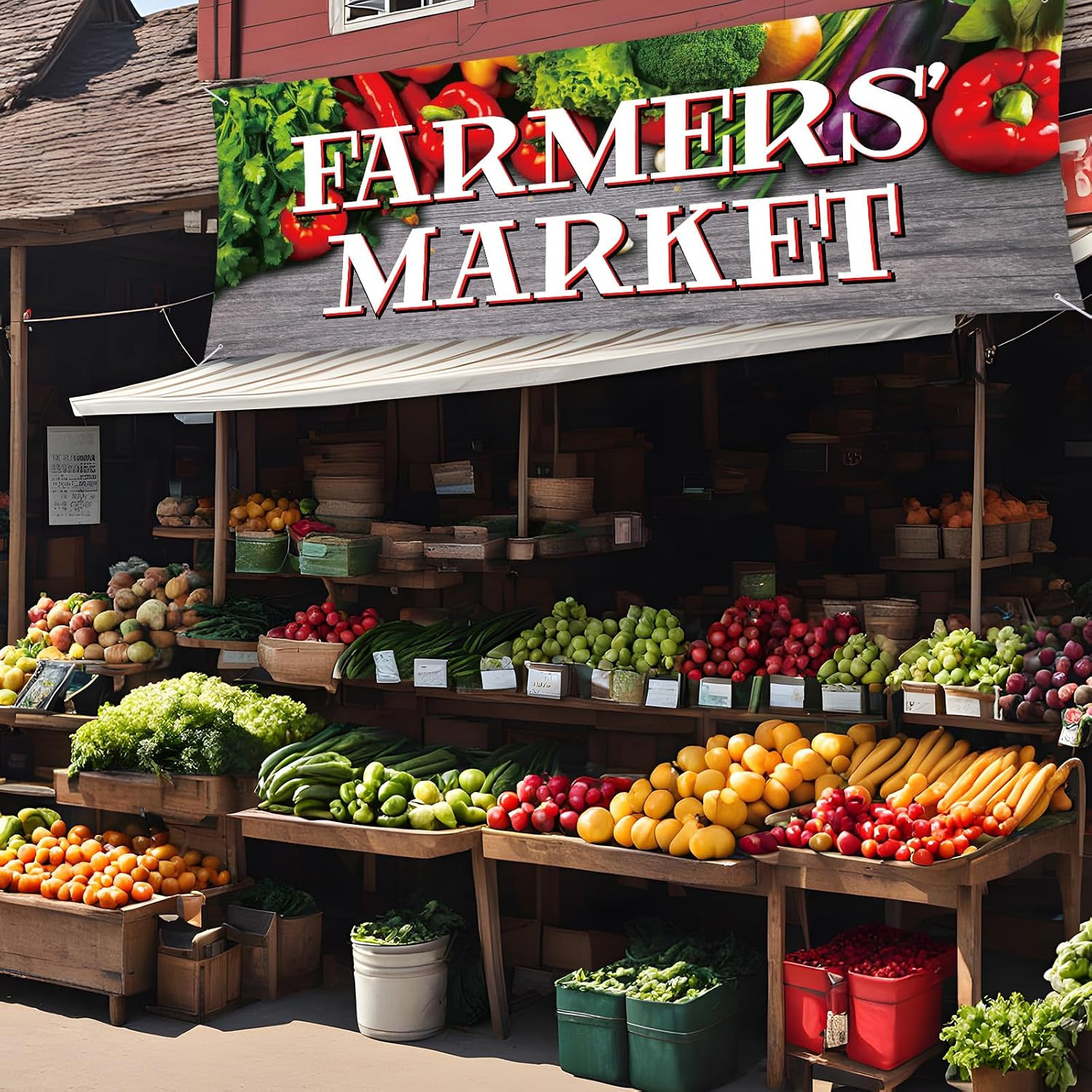 3X8 Ft Farmers&rsquo; Market Polyester Banner Sign with 4 Holes 1 Ribbon for Easy Hang