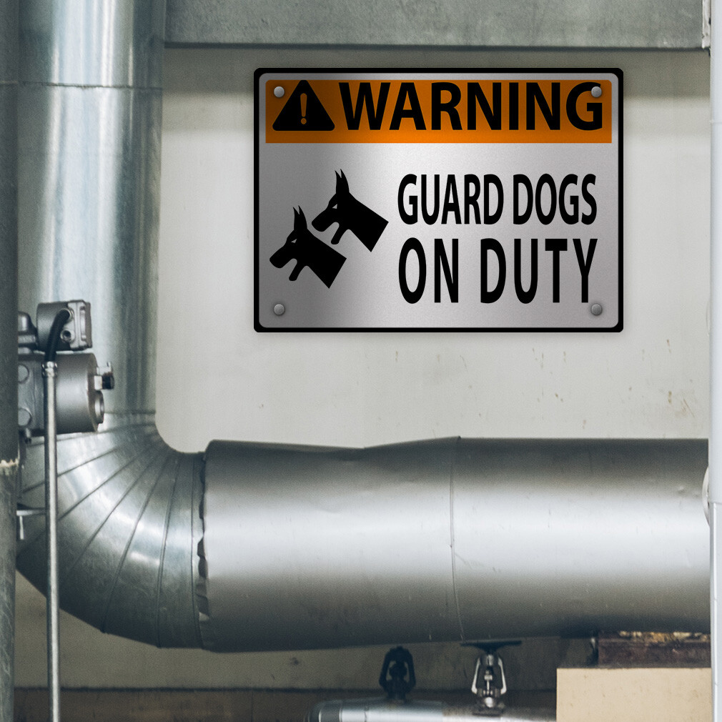 Aluminum Horizontal Metal Sign Warning Guard Dogs on Duty Safety