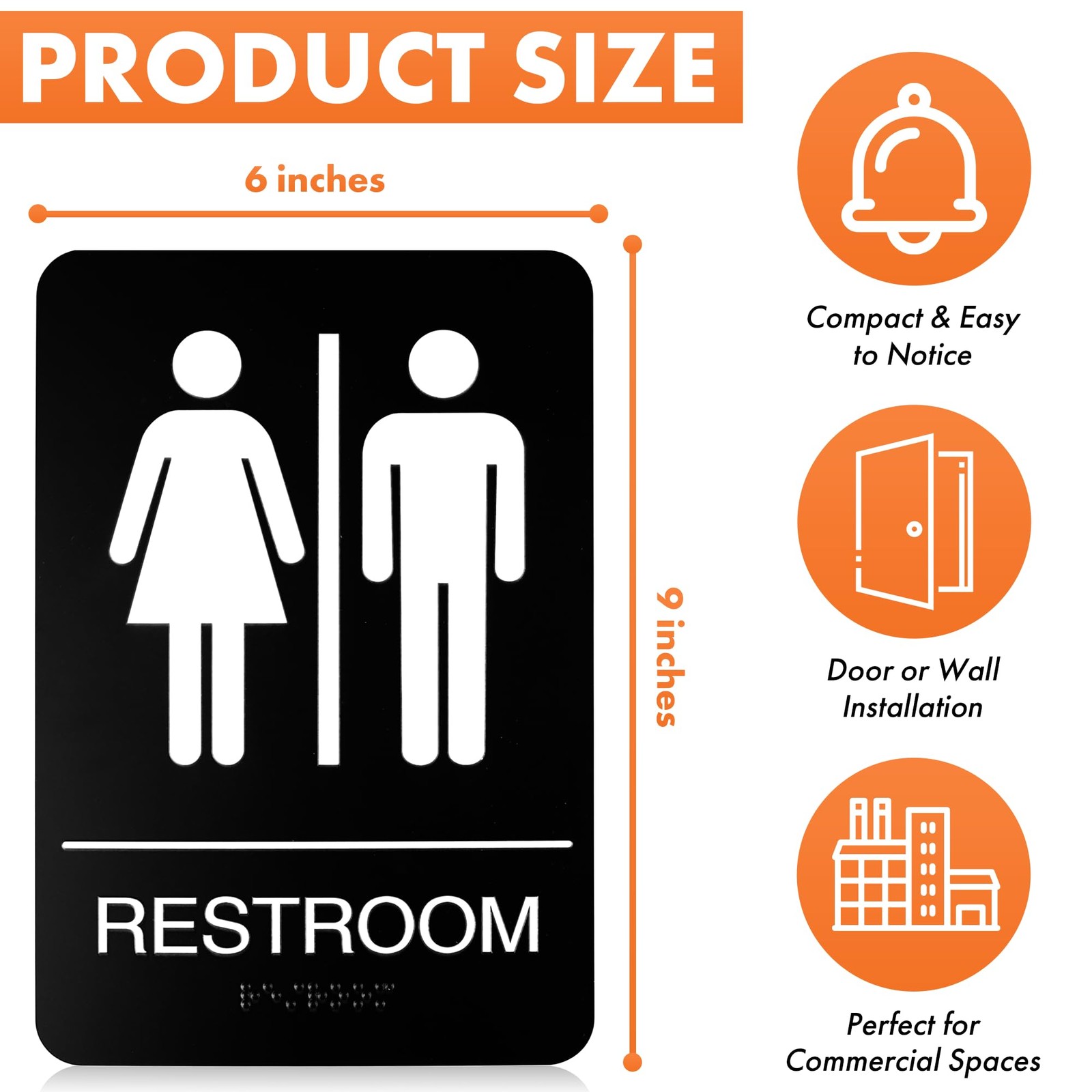6×9 Inch Unisex Bathroom Sign ADA Compliant Braille DoubleSided Tape Acrylic