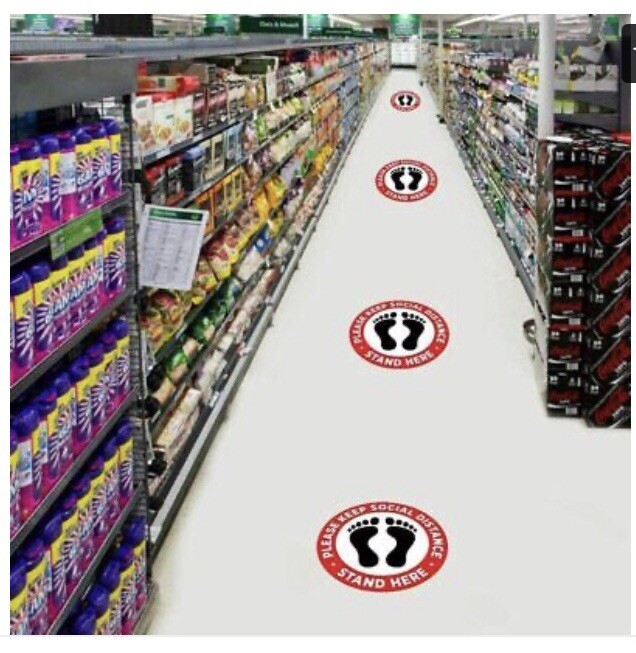 Social Distance Floor Sticker. 12-Pack Anti-Slip, Waterproof. Red White & Black