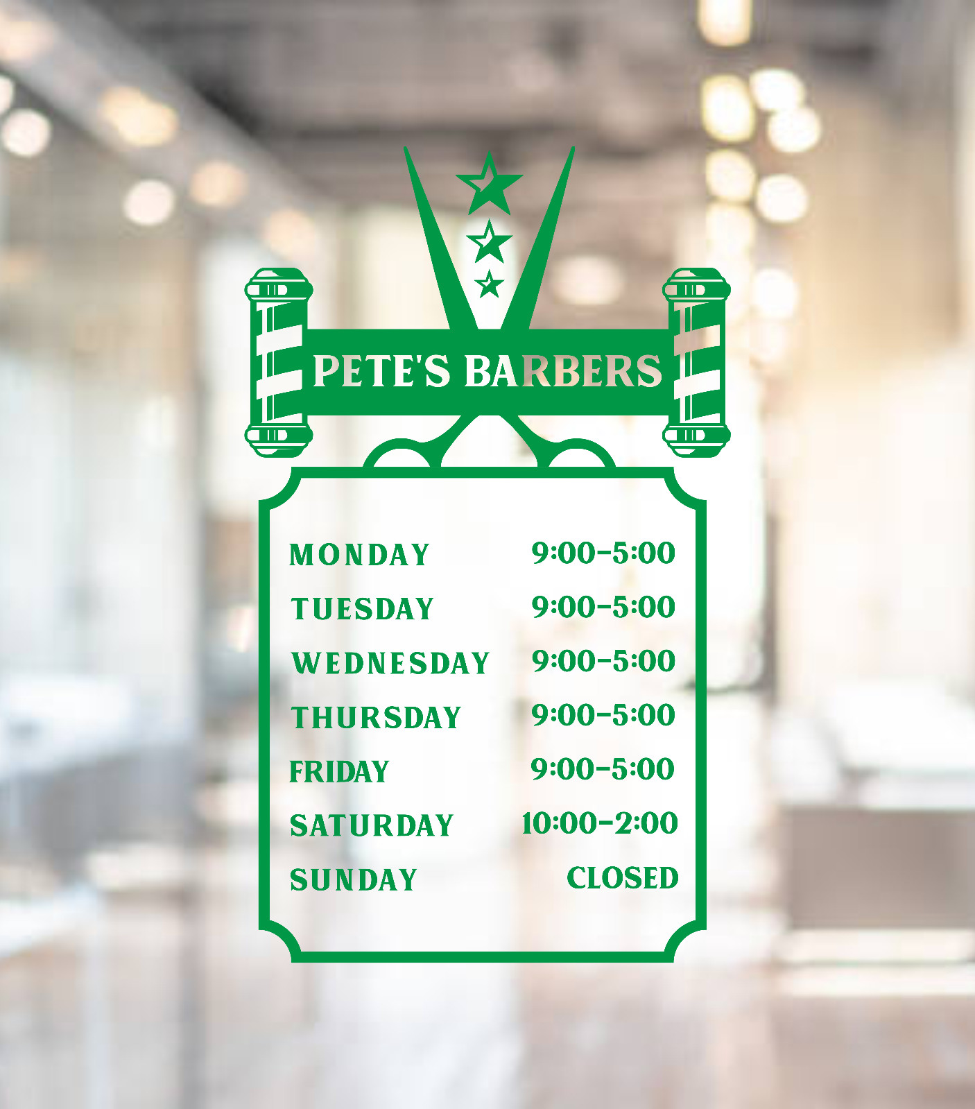 Barber Shop Opening Times Custom Personalised Custom Window Wall Sign Sticker