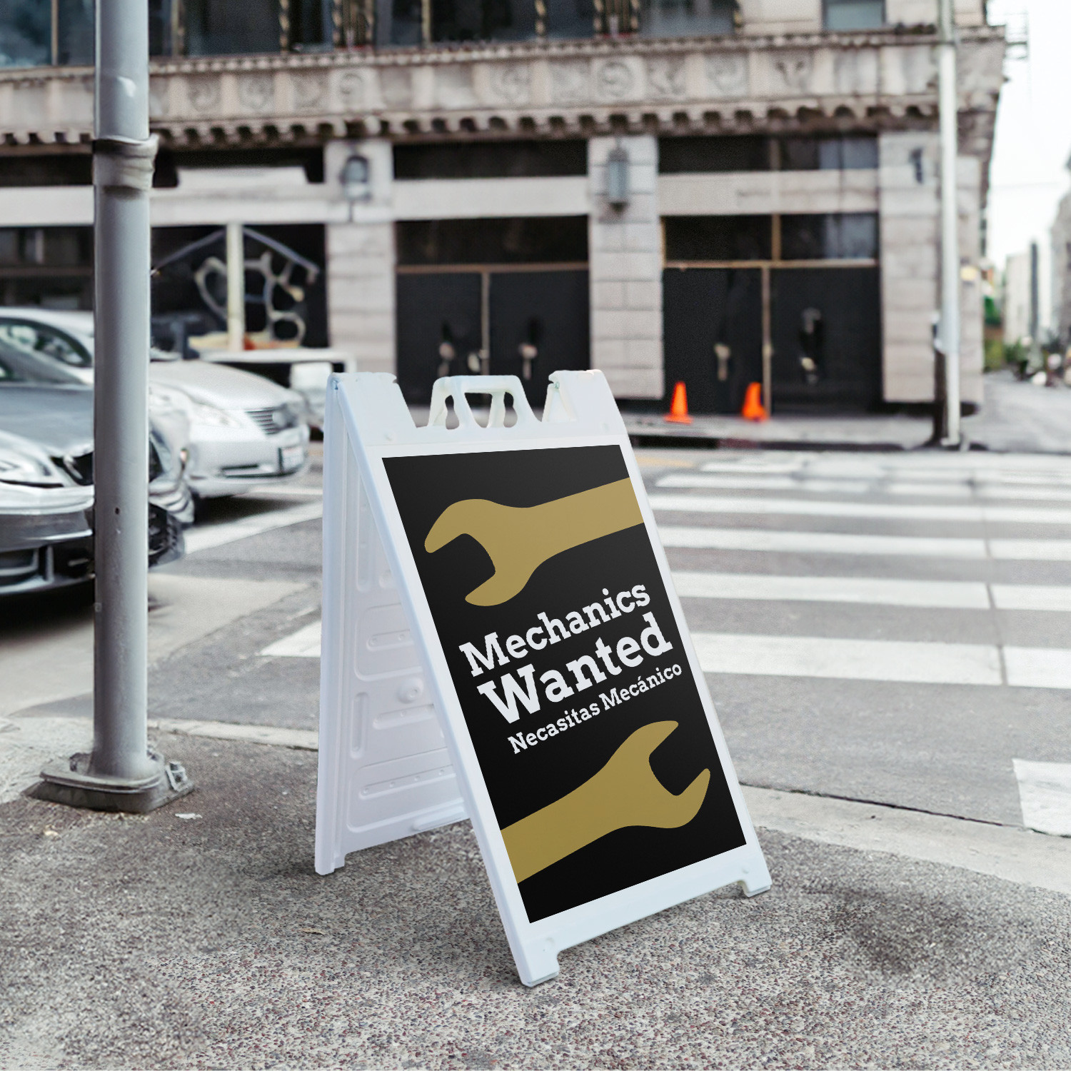 Mechanics Wanted English Spanish Heavy Duty A-Frame Sidewalk Sign Bilingual Job
