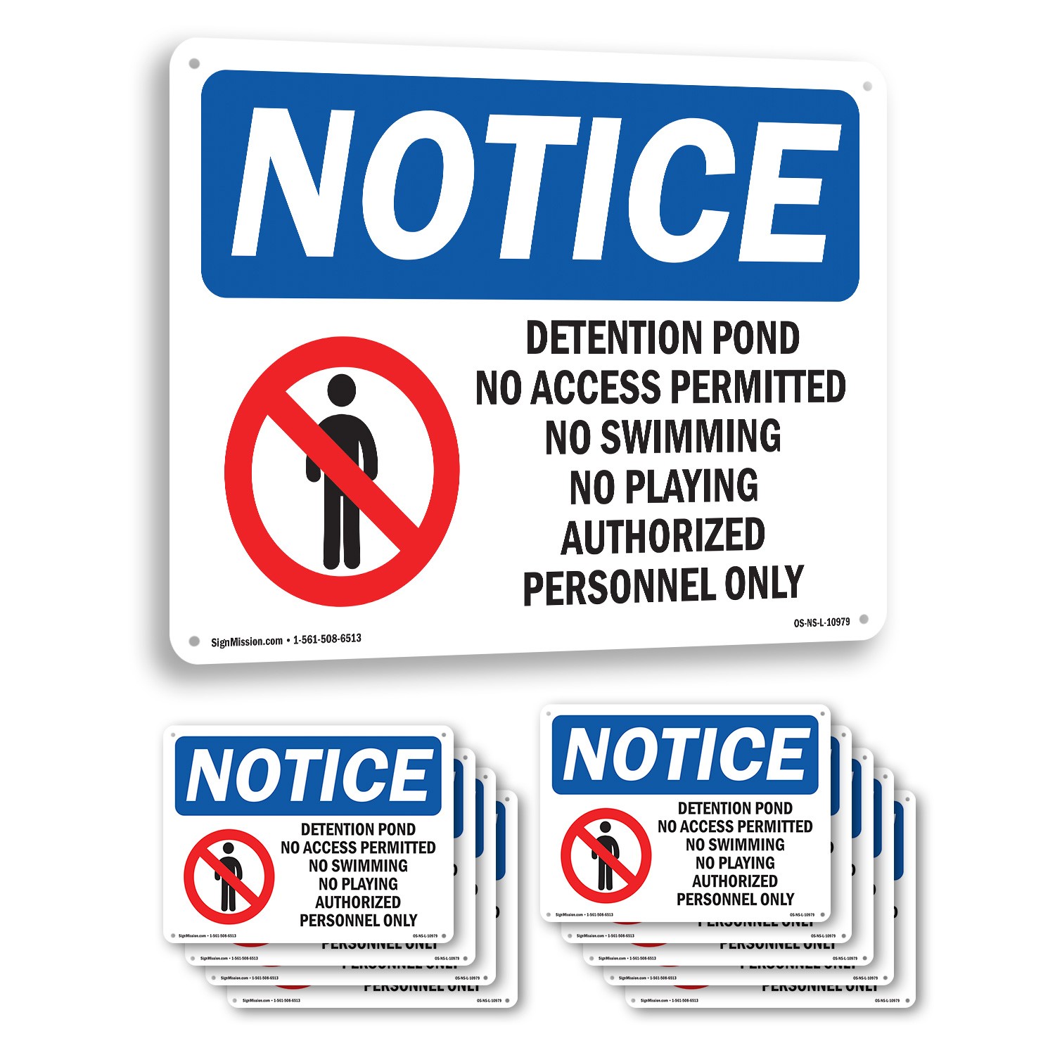 Detention Pond No Access Permitted OSHA Notice Sign Metal, Decal – 5 or 10 Pack
