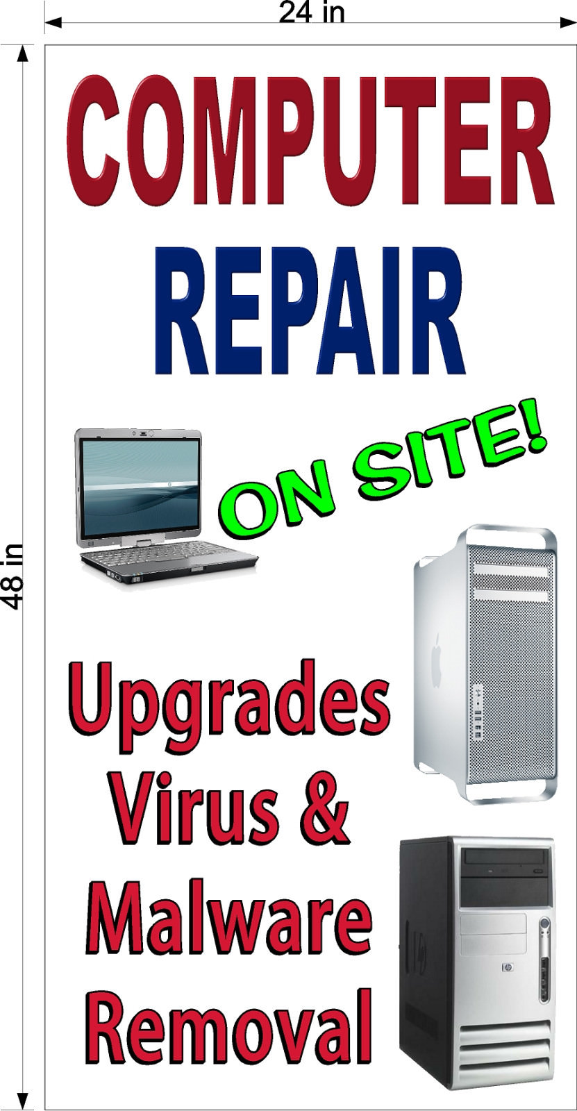 NEW PERFORATED WINDOW DECAL COMPUTER REPAIR 2&prime; X 4&prime; LARGE GRAPHIC VERTICAL