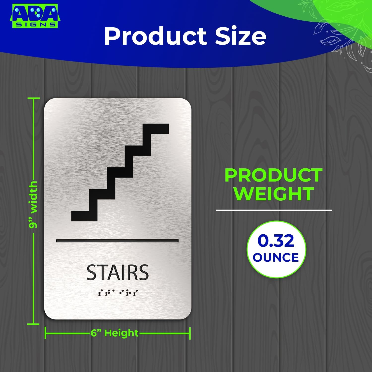 ADASigns Stairs Sign 6×9 Inch Brushed Aluminum Grade 2 Braille ADA Compliant